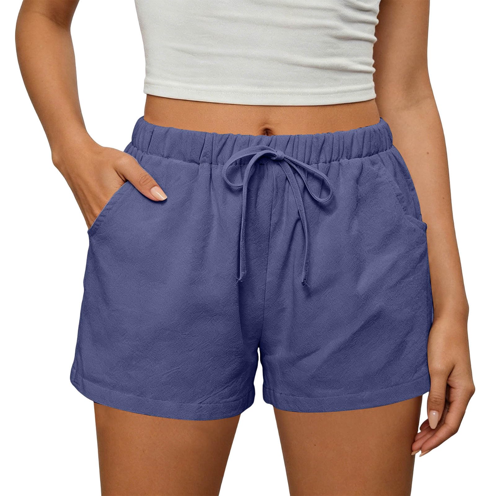 Beach Shorts for Women Vacation High Waisted Shorts Drawstring Short Pants Summer Comfy Travel Pants with Pockets — view 15