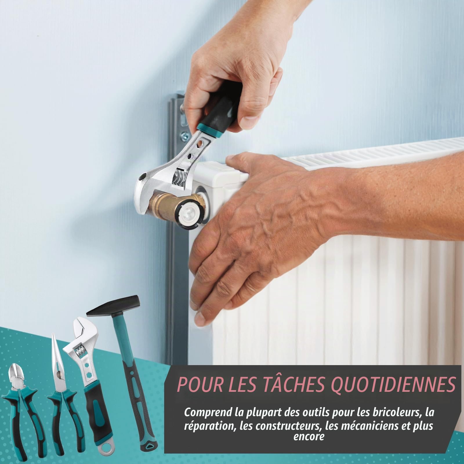 TLGREEN Mallette à outils en aluminium remplie de 122 pièces, boîte à outils, boîte à outils, avec clé à douille, tournevis, etc. Pour bricolage, artisanat, maison, atelier