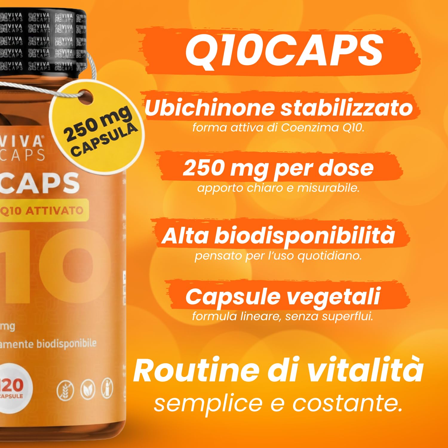 Coenzima Q10 250 mg per dose giornaliera 120cps 1 al giorno per 4 mesi, ubiquinone puro alta biodisponibilità - Made in Italy