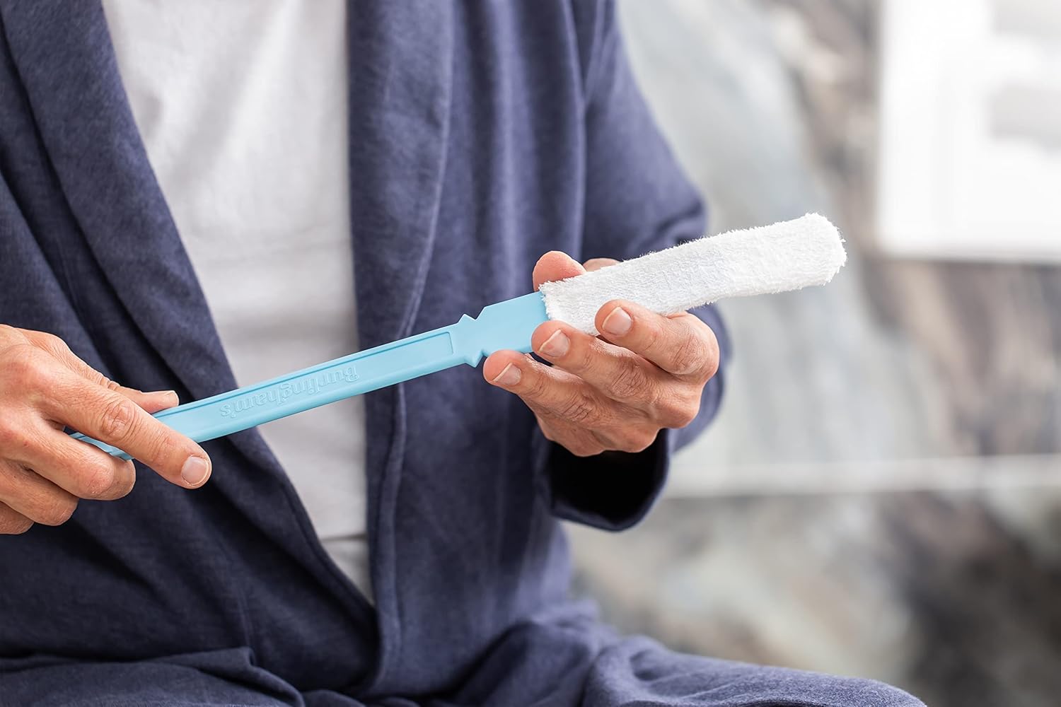 Burlingham's Toe and Foot Towel Brush Set with 8 Reusable Drying Covers, Long 17” Handles for Cleaning Between Toes and Soft Skin Exfoliation, Ideal for Seniors, Adults, or Kids