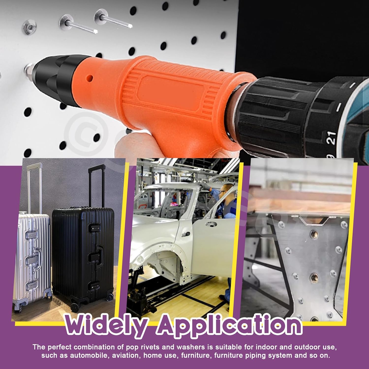 Swpeet 560Pcs Silver 3/32" 1/8" 5/32" 3/16" Pop Rivets Assortment Kit with Stainless Steel Backup Washers, Assorted Aluminum Blind Rivets with Divider Labeled Case for Storage