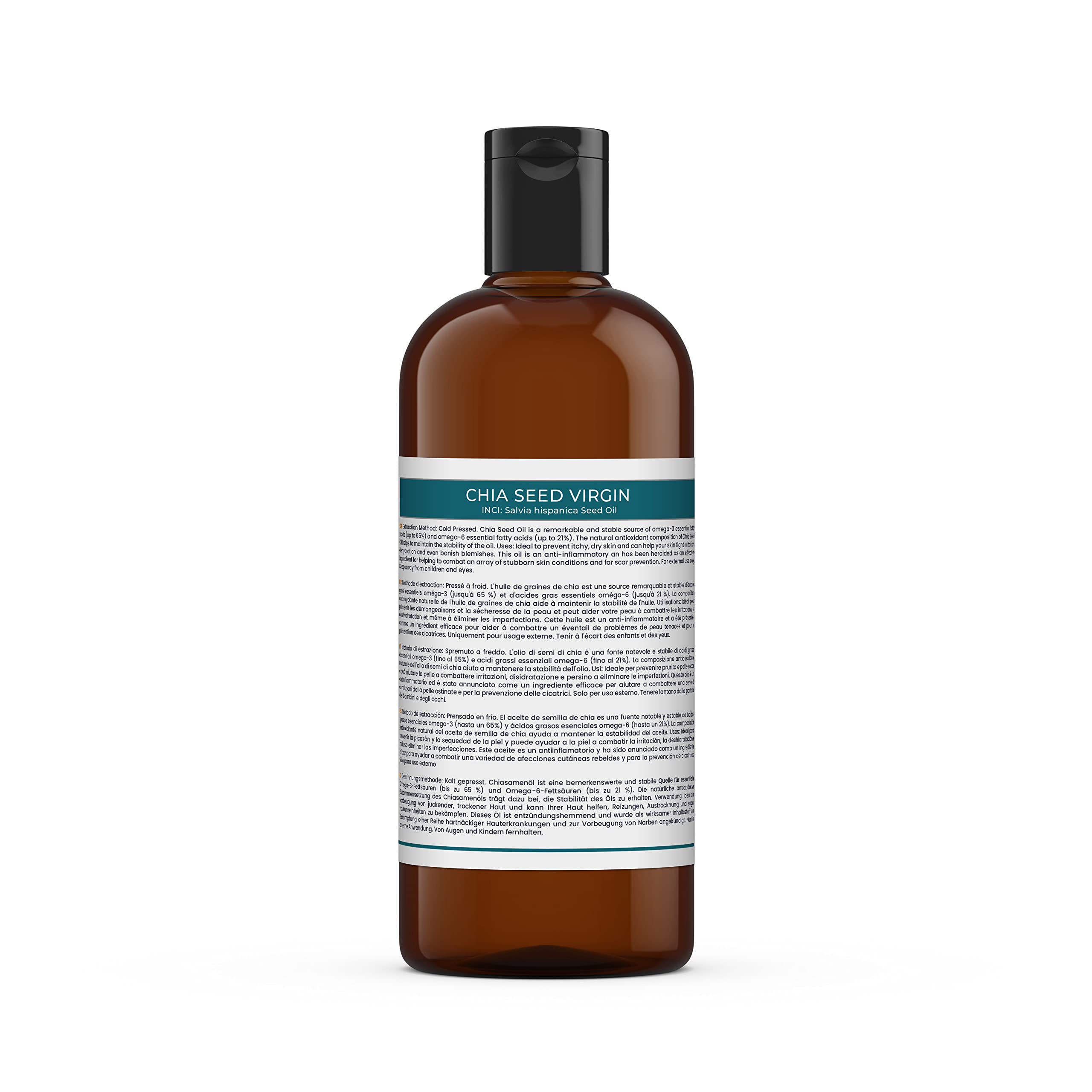 Mystic Moments | Olej bazowy z nasion chia virgin | 500ml | Olejek Chia Seed do pielęgnacji skóry, pielęgnacji włosów, masażu i mieszanek kosmetycznych.