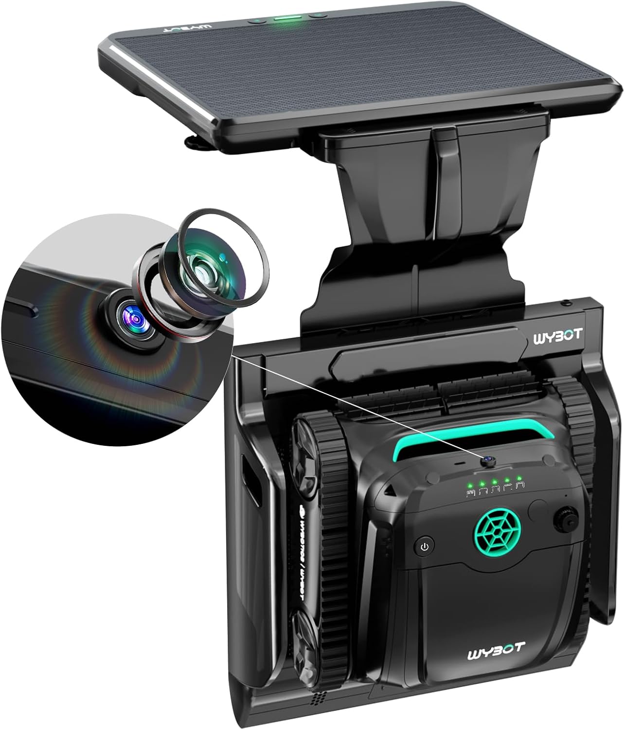 WYBOT S2 Solar Vision Robotic Pool Cleaner, AI Vision Algorithm, Auto Return Charging, Dual Charging, Scheduled Cleaning, 3D Adsorption for In-Ground Pools (Black & Green)