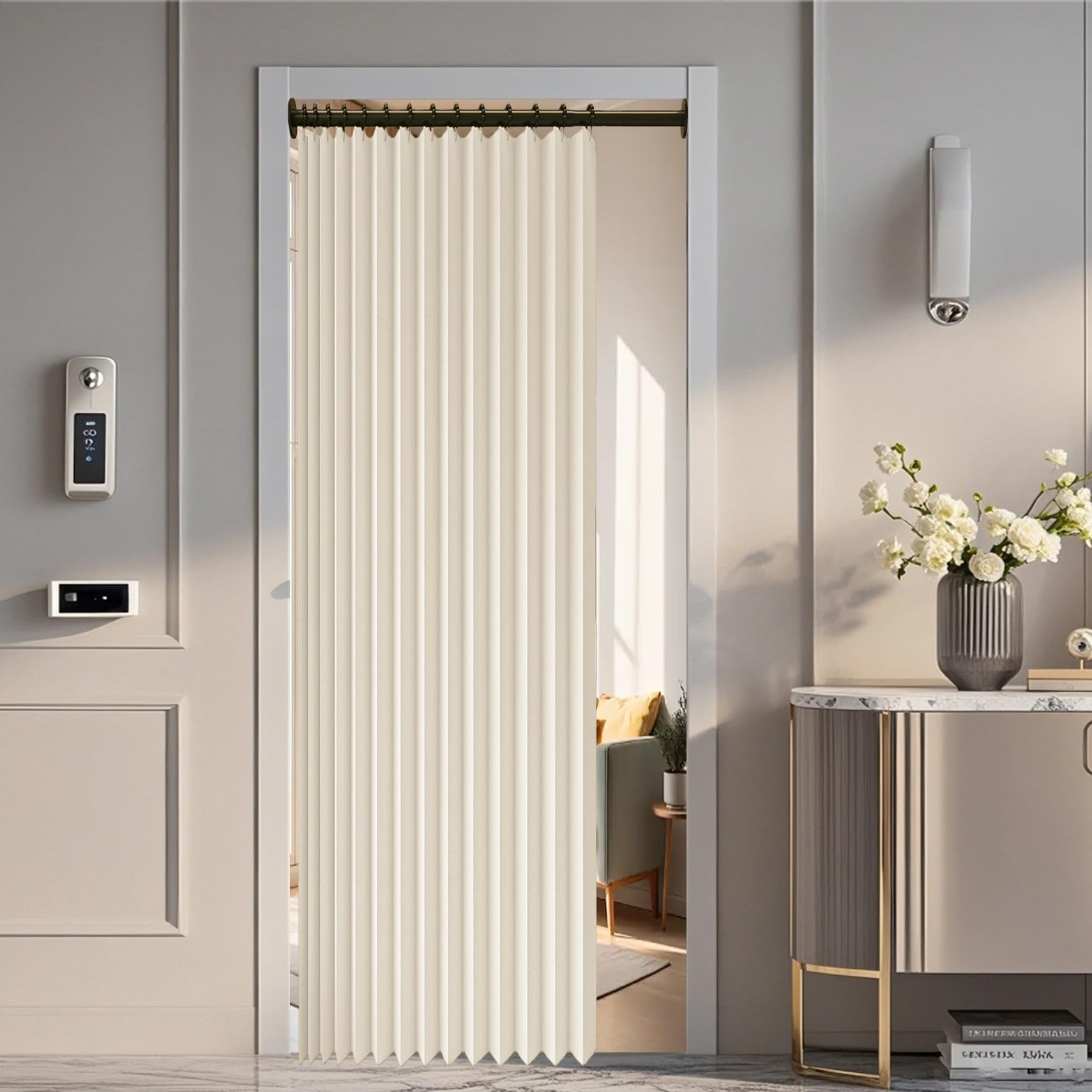 Rideau accordéon placard décoratif beige à œillets haut de gamme