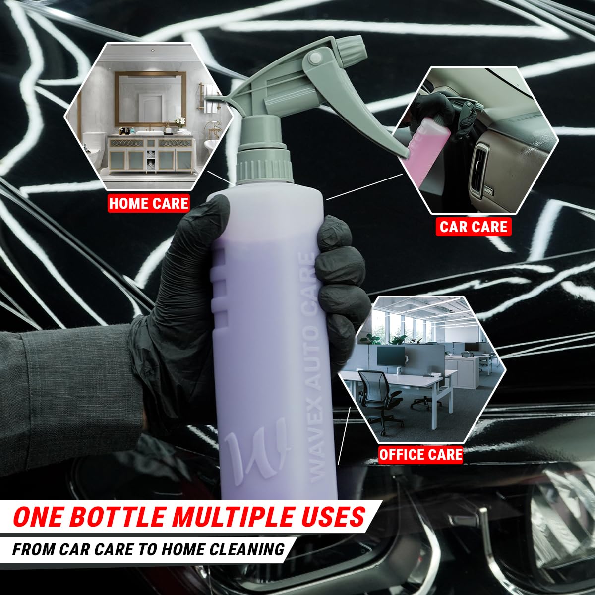 WaveX Empty Spray Bottle 500ml Heavy Duty (Set of 2) | HDPE Chemical Resistant Bottle with Strong Trigger Sprayer | Dilution Scale Engraved | Ideal for Car Detailing, Cleaning & Chemicals 1