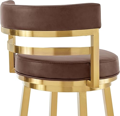 Miniatura 136 de Armen Living Madrid - Taburete giratorio de 30 pulgadas de altura de barra de cuero sintético gris moderno y acero inoxidable cepillado para Gris y