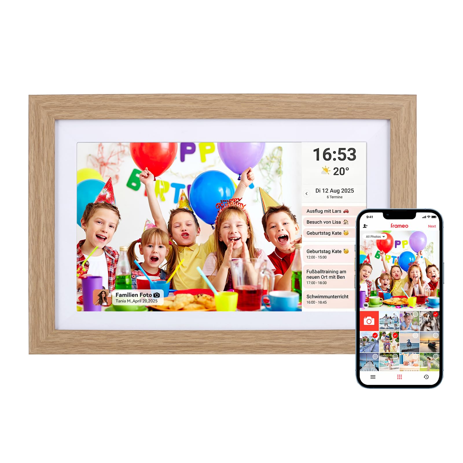 Cornice Digitale, Rollei Smart Frame WiFi 103 10,1 Pollici Frameo Portafoto Digitale 32GB IPS Touchscreen 1280x800 Condivisione di Foto e Video Legno di Quercia Cornice-Foto-Portafoto-Cornici-Digitali