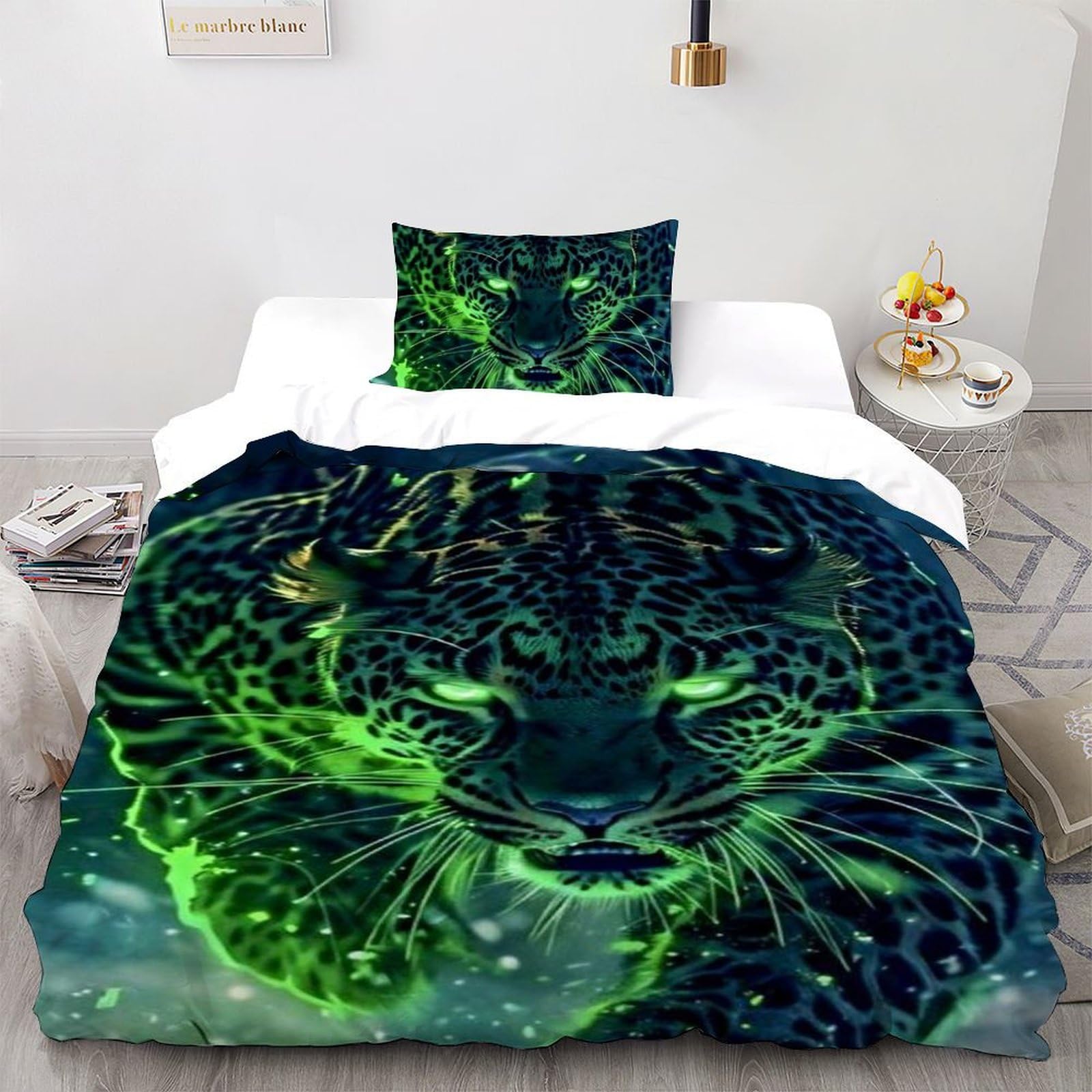 Housse de couette léopard 135x200cm en microfibre 3D avec fermeture éclair pour lit simple