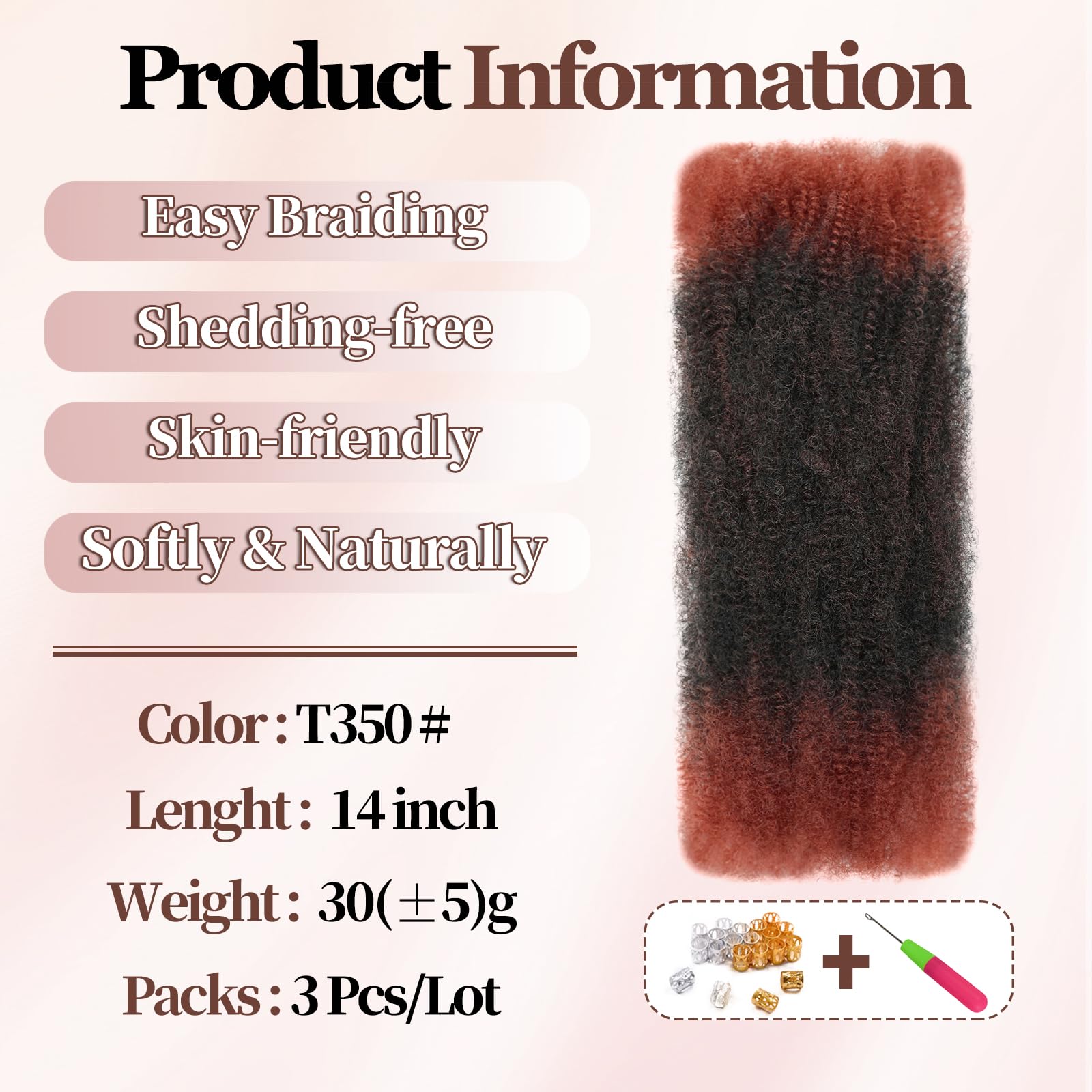 XIIMENALU Afro Kinky Curly Braiding Bulk Hair For Mini Twists Afro Kinkys Bulk Synthetic Cuban Twist Hair Soft Locs Micro Spring Twist For Dreadlocks Loc Repair (T350# - Image 2