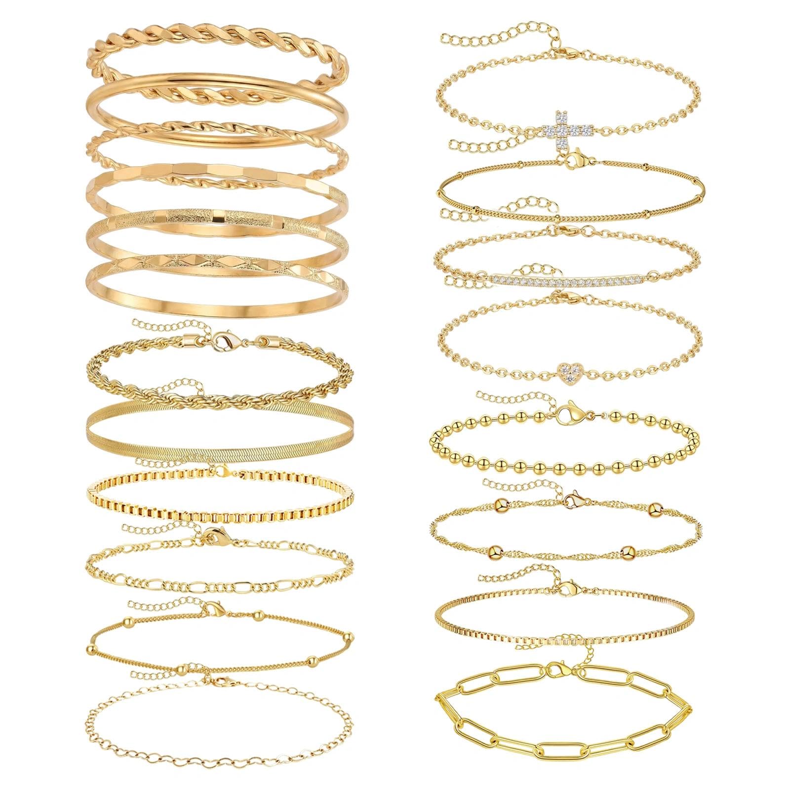 JSTHHTT 20 Pcs Pulsera Mujer Oro, Brazalete Dorado Elegante para Mujer, Pulsera Dorada