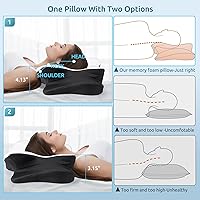 Vista 7 de DONAMA - Almohada cervical para cuello y hombros, diseño de espuma viscoelástica contorneado, soporte ergonómico para dormir de lado, espalda o boca