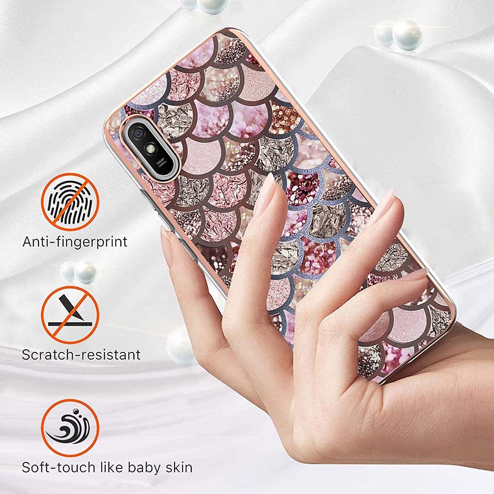 Liner Cover per Xiaomi Redmi 9AT / Redmi 9A, Custodia Protettiva Ultra Sottile ed Elegante in Silicone TPU Flessibile, Glitter Marmo Cover Antiurto Case per Xiaomi Redmi 9AT - Marmo viola