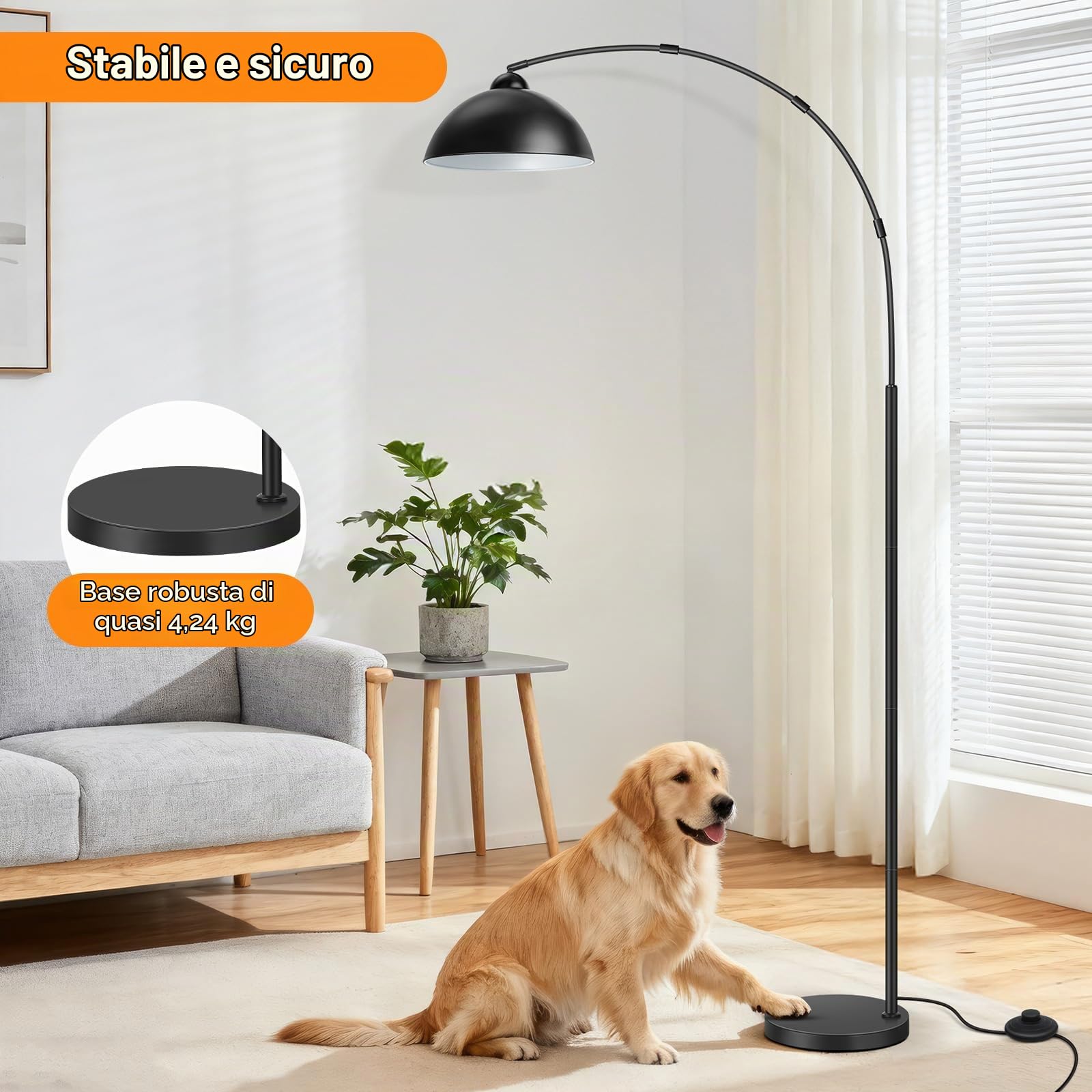OUTON Lampada ad arco, lampada da terra LED dimmerabile, Nero | 4 temperature di colore, lampada da terra per soggiorno, camera da letto, ufficio