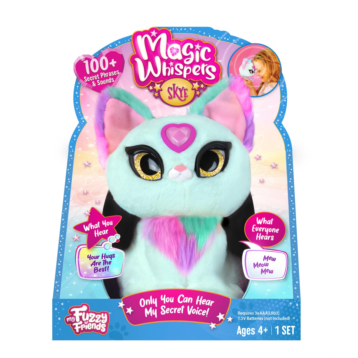My Fuzzy Friends - Magic Whisper Skye Niebieski, Interaktywna pluszowa zabawka z dźwiękami, odpowiada i szepcze, chłopcy i dziewczęta od 4 lat, słynna (MYG00302) (wersja hiszpańska i angielska)