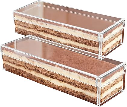 Tiramisu Box with Lid and Side Panel, Rectangular Clear Dessert Container for Cakes Puddings Mousse, Reusable Food Grade Cake Mold for Party Serving and Bakery Display, Multiple Size Options