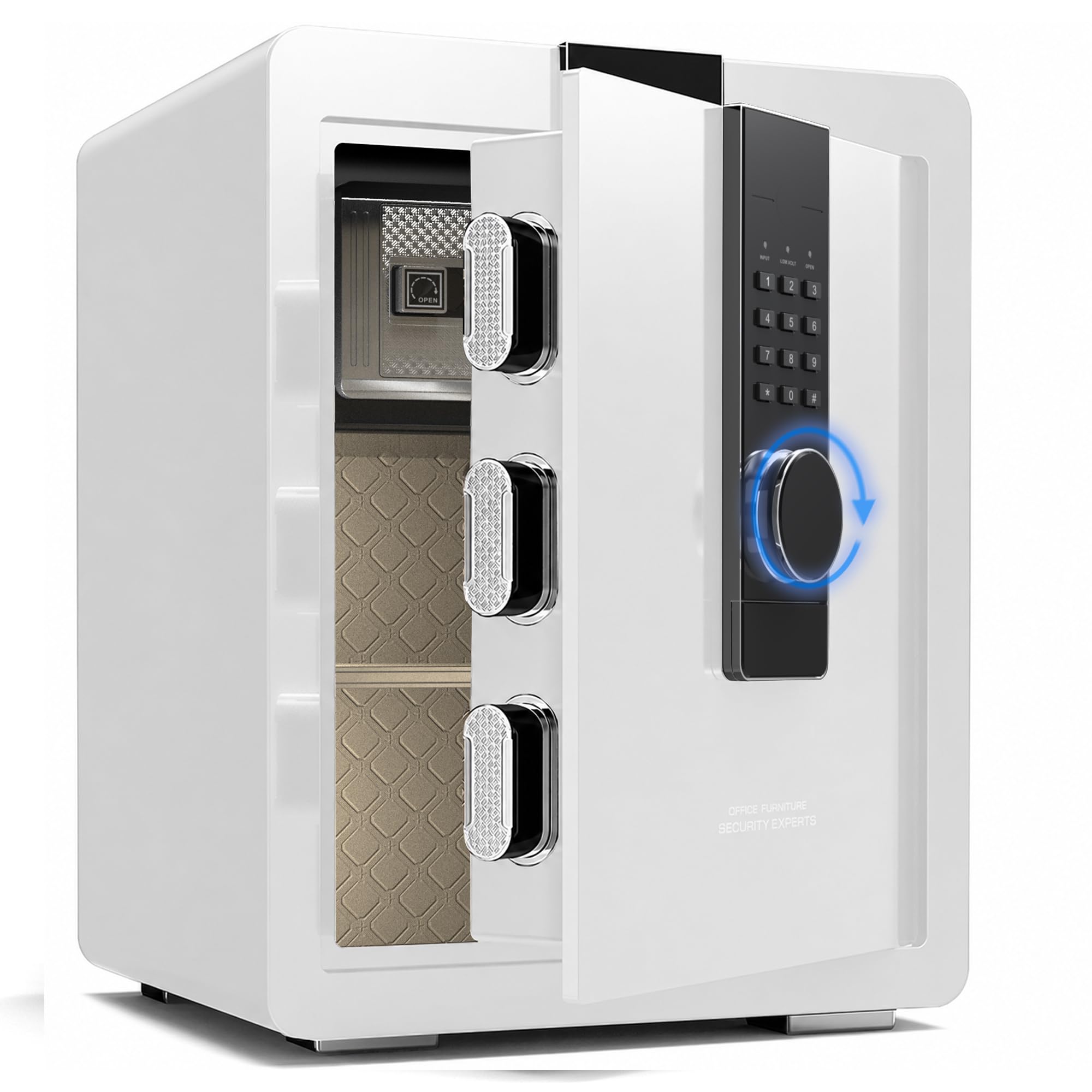 22KG Lourd Coffre Fort en Acier, 52L Coffre-fort Électronique avec Digitale Code et Clé, pour Maison et Bureau, Idéal pour Bijoux, Argent et Documents A4, Notice en Français (Blanc,52L)