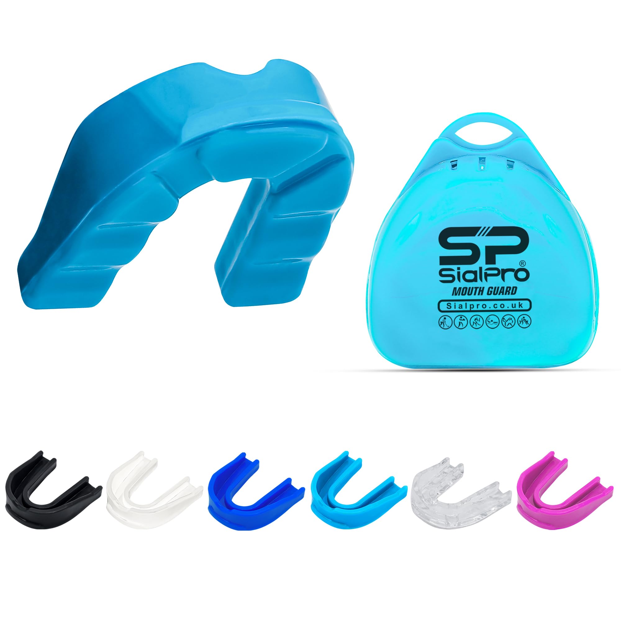 SialPro Mouth Guards for Boxing Men Adult Youth Junior Mouldable Mouthpiece Slim Fit Boil and Bite Gum Shield with Case MMA Hockey Rughby Basketball Judo Karate Martial Arts (Baby Blue