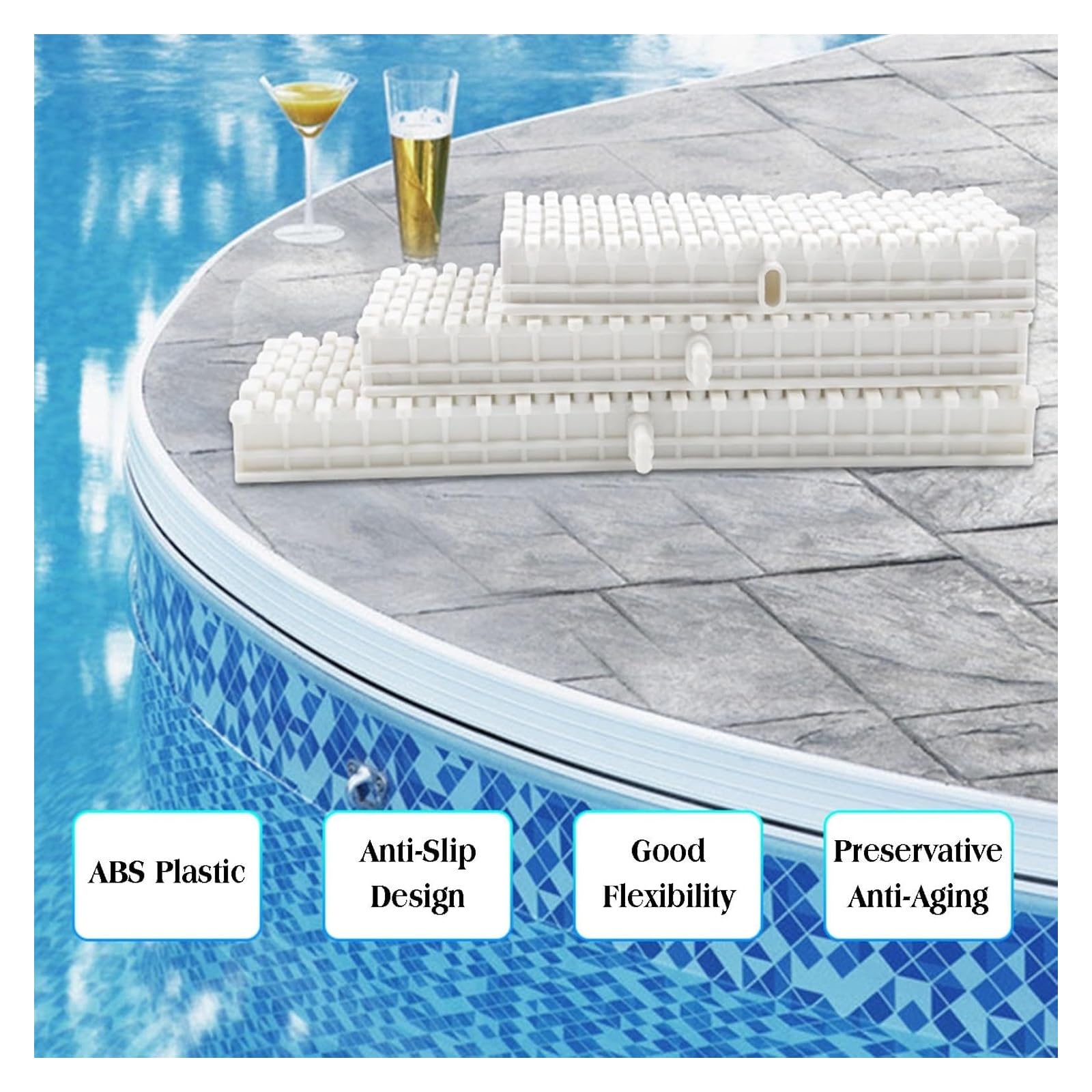Griglie per Piscina, griglia di drenaggio per Piscina, Copertura in plastica ABS Resistente per vialetti e patii, griglia di Scarico componibile per Bordi Piscina - Set di 4 (25x100 cm)