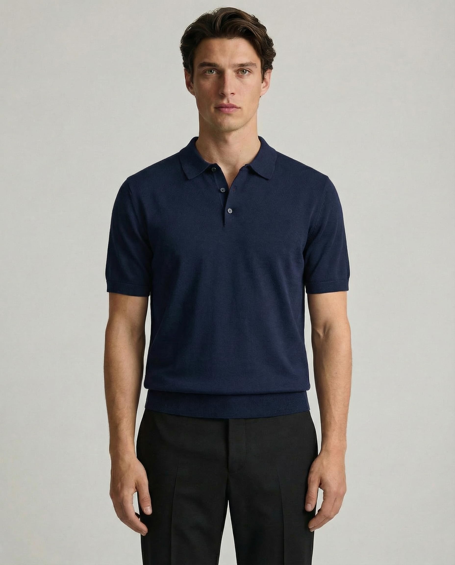 Diana Studio - Polo in Strick, Herren, 100% Baumwolle leicht und extraringsgedreht, Kurzarm, Casual Fit