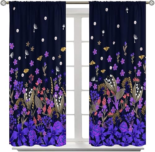 Miniatura 263 de Retro 70s Floral Blackout Window Curtains, Watercolor Flower Plant Rustic Modern Style Pattern Window Drapes, for Bedroom Living Room 42x45in 2