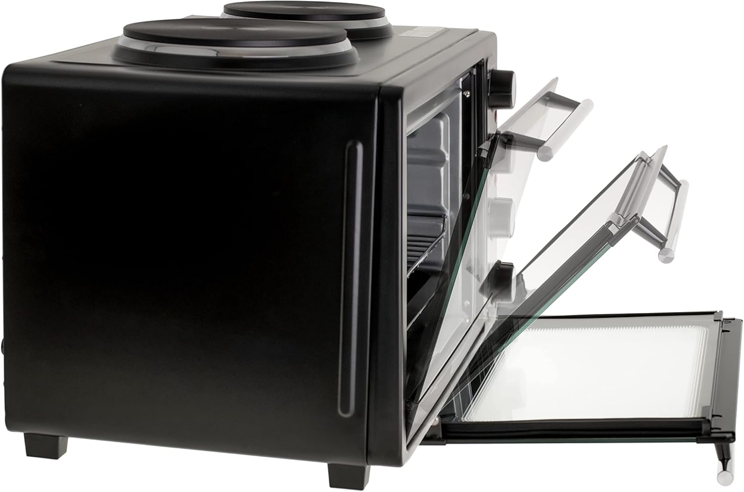 JUNG ADLER AD6020 - Mini forno da 36 l, con 2 piastre elettriche, 4600 W, con ricircolo daria, timer 60 minuti, 5 modalità di riscaldamento, inclusa griglia, spiedo girevole, teglia da forno [Classe di efficienza energetica A]