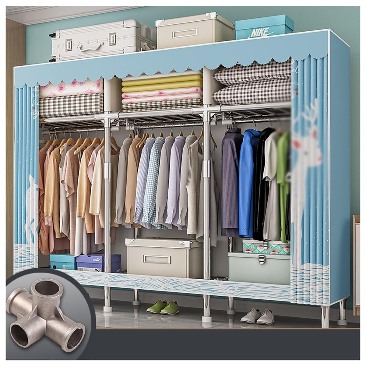 Meuble penderie pour manque de place avec 3 tringles et housse en tissu