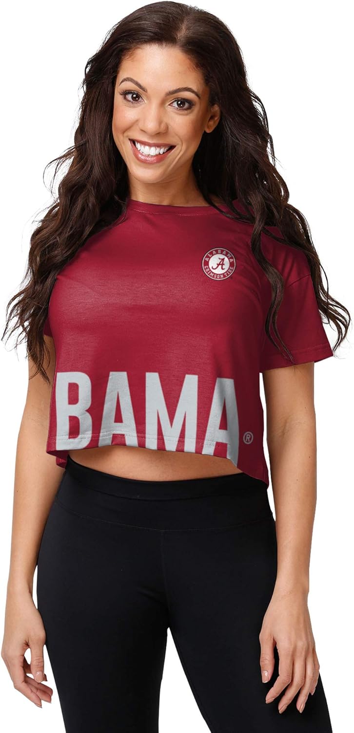 FOCO NCAA Womens Wordmark Crop Top Fashion Shirt Alabama Crimson Tide Medium Team Color
