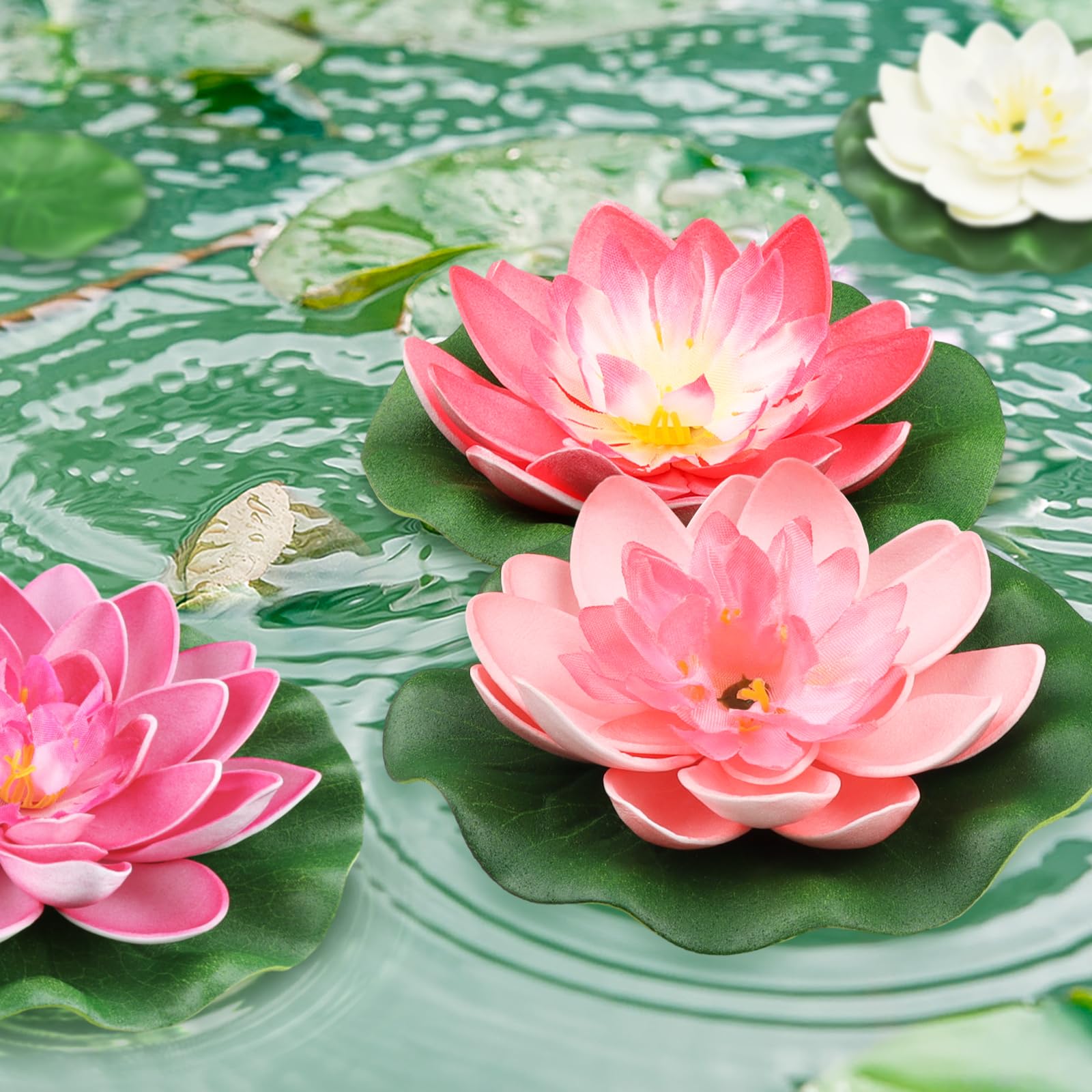QUOZUO 10 pezzi di fiori di loto artificiali in schiuma, piante acquatiche galleggianti, ninfee artificiali, piante di giglio d'acqua, fiori di loto per acquario, terrazzo, giardino, piscina (rosso