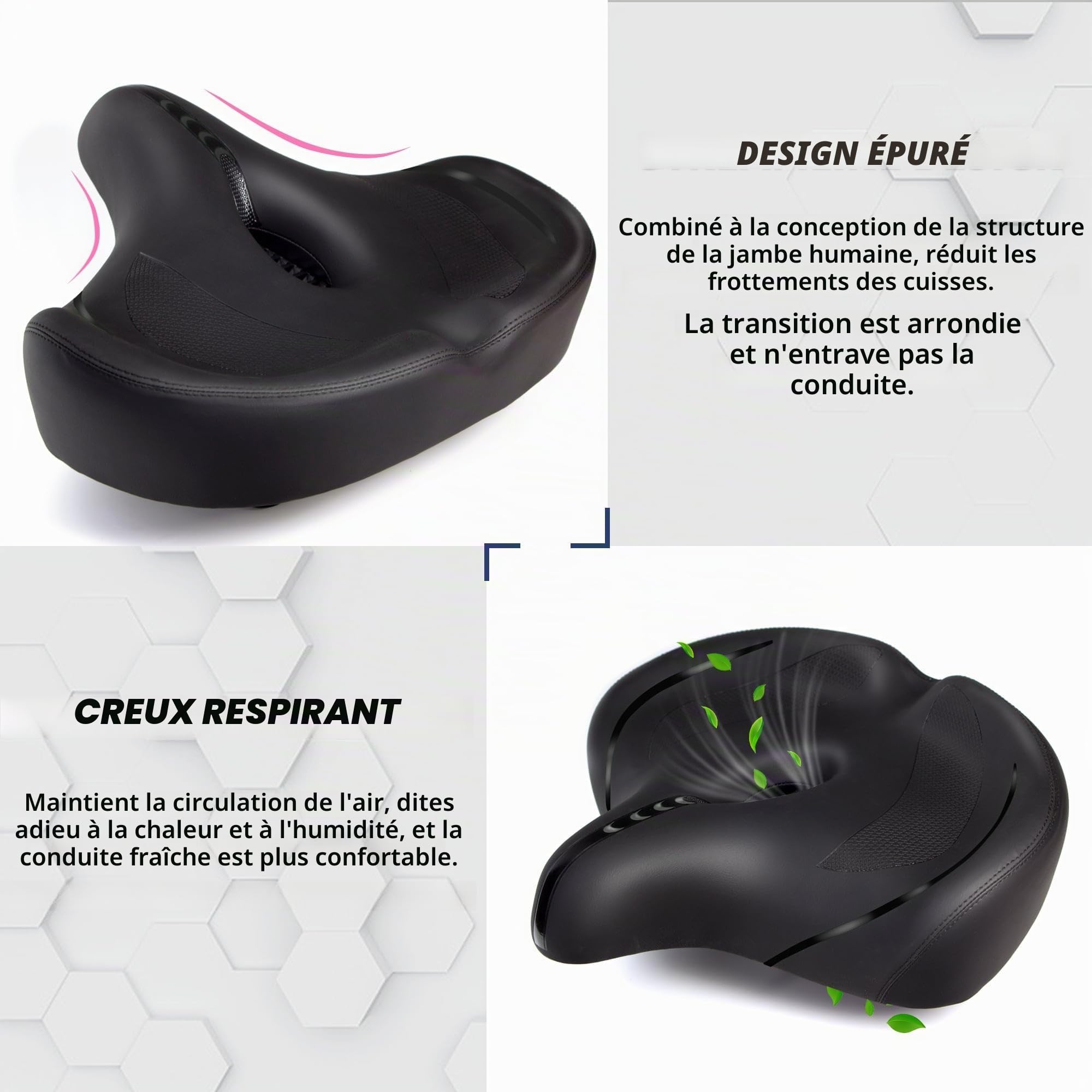 CDYWD Selle de Velo Ultra Confortable Femme et Homme - Extra Large, Rembourrage Doux, avec Suspension, Selle de Vélo Ergonomique - Selle Confort Velo pour VTT, Vélo De Ville, Ebike, Vélo Stationnaire