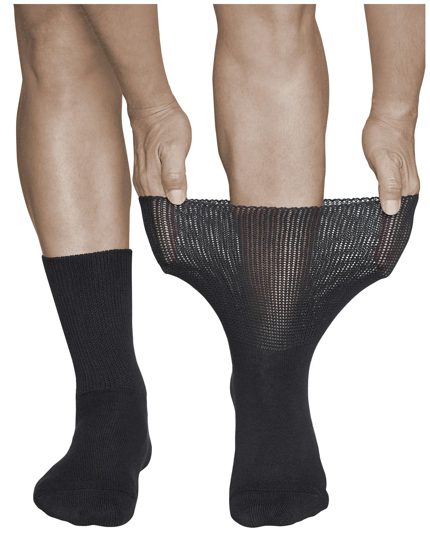 Vitsocks Men's Black Diabetic Extra Wide Top Gentle Grip Socks (2 Pairs) Comfort Elastic Cuff Swollen Ankles Diabetes Feet, 10-12 Uk