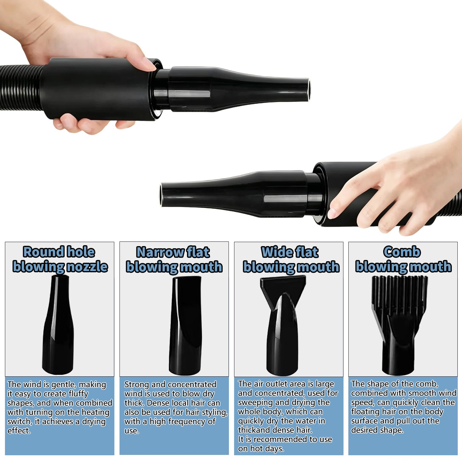 Sèche-Cheveux Pour Chien,2800W Souffleur de Soins Pour Chien,Noir | Pour Animaux Vitesse Continue et température réglable,4 Buses
