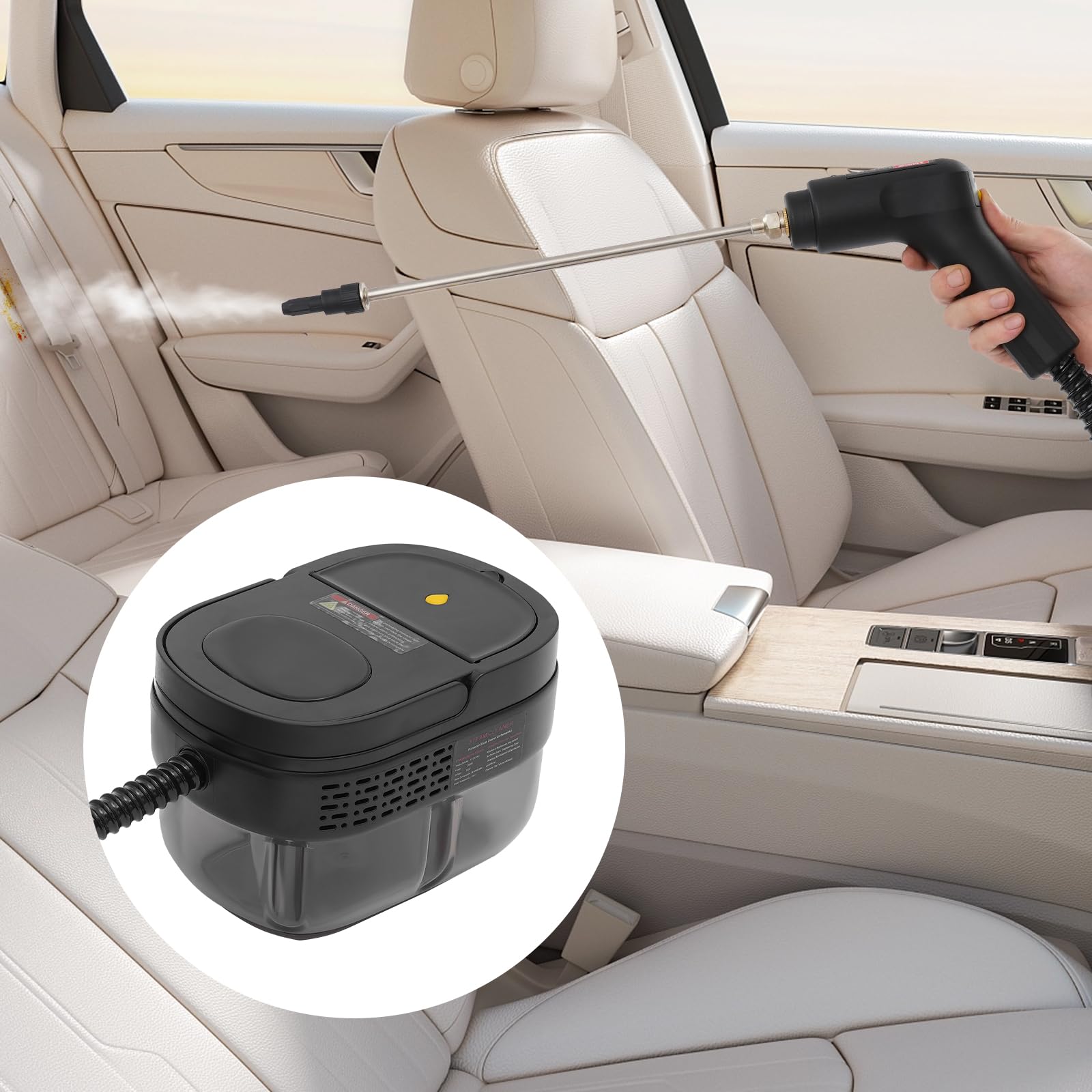 Handdampfreiniger Hochtemperatur-Druck-Dampfreinigungsmaschine Schwarz | Kann als Dampfmopp, Autoreiniger, Bodenreiniger und Teppichreiniger verwendet werden.