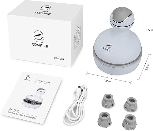 Vista 66 de COMFIER Masajeador eléctrico de cabeza de cuero cabelludo con 4 cabezales de masaje de silicona suave, masajeador portátil para el crecimiento