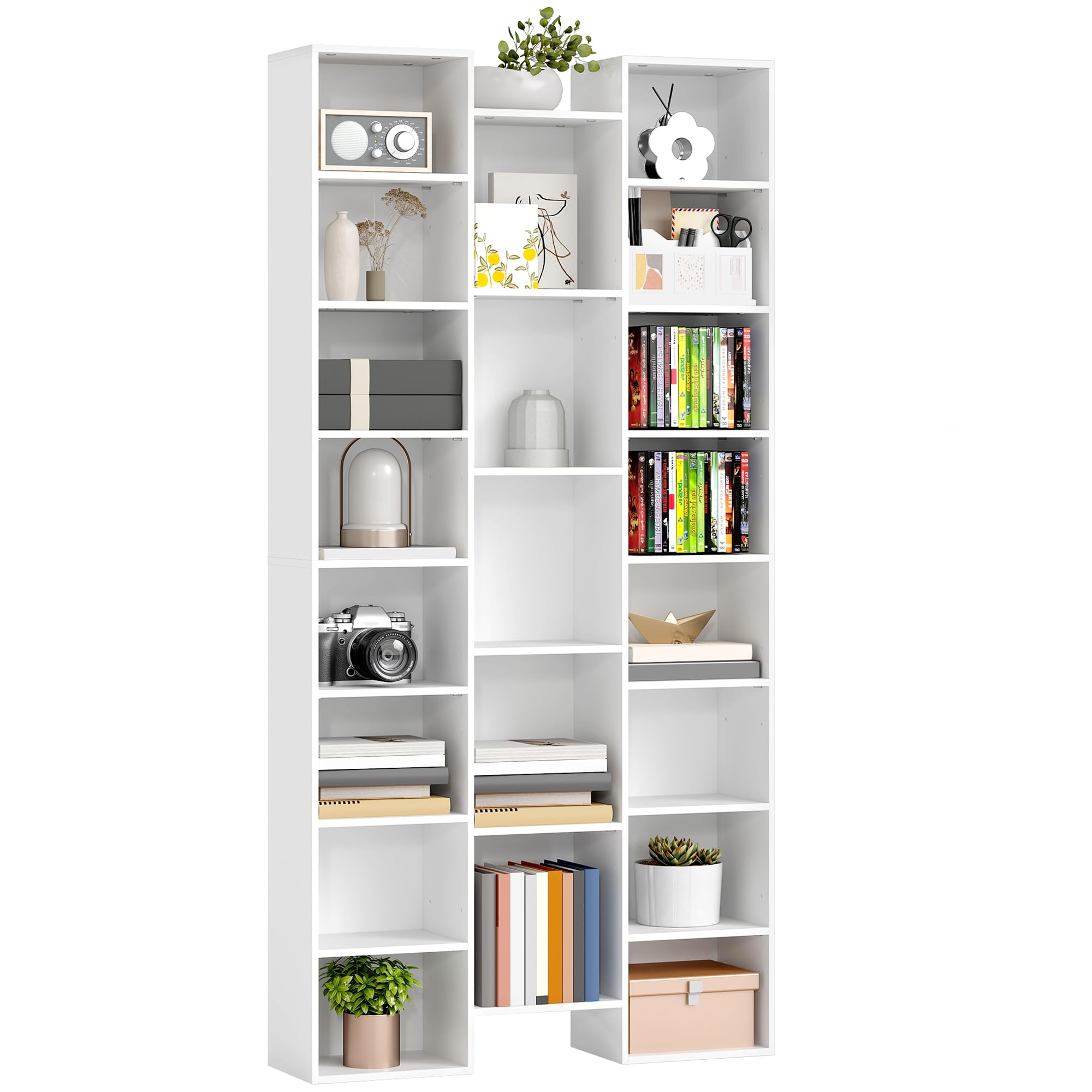 HOMCOM 21 Cube Tall Bookcase, Modern Cube Book Shelf with 10 Adjustable Shelves, Freestanding Multifunctional Storage Unit for Living Room, Home Office, Bedroom, 181 x 89.5W cm, White