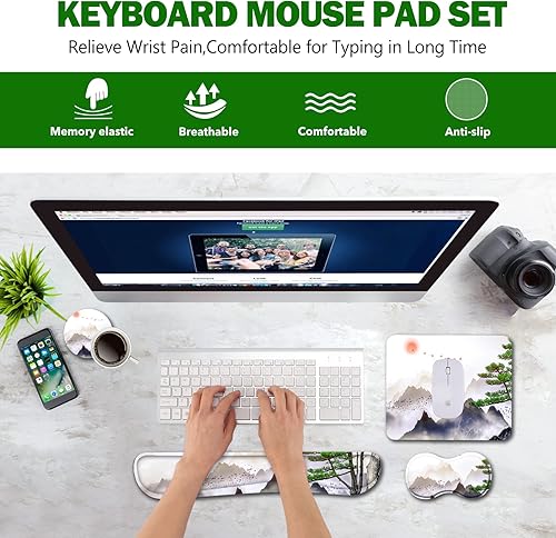Miniatura 2 de AIMSA Reposamuñecas para teclado + alfombrilla para mouse + reposamuñecas para mouse + posavasos, base de goma antideslizante ergonómica de espuma