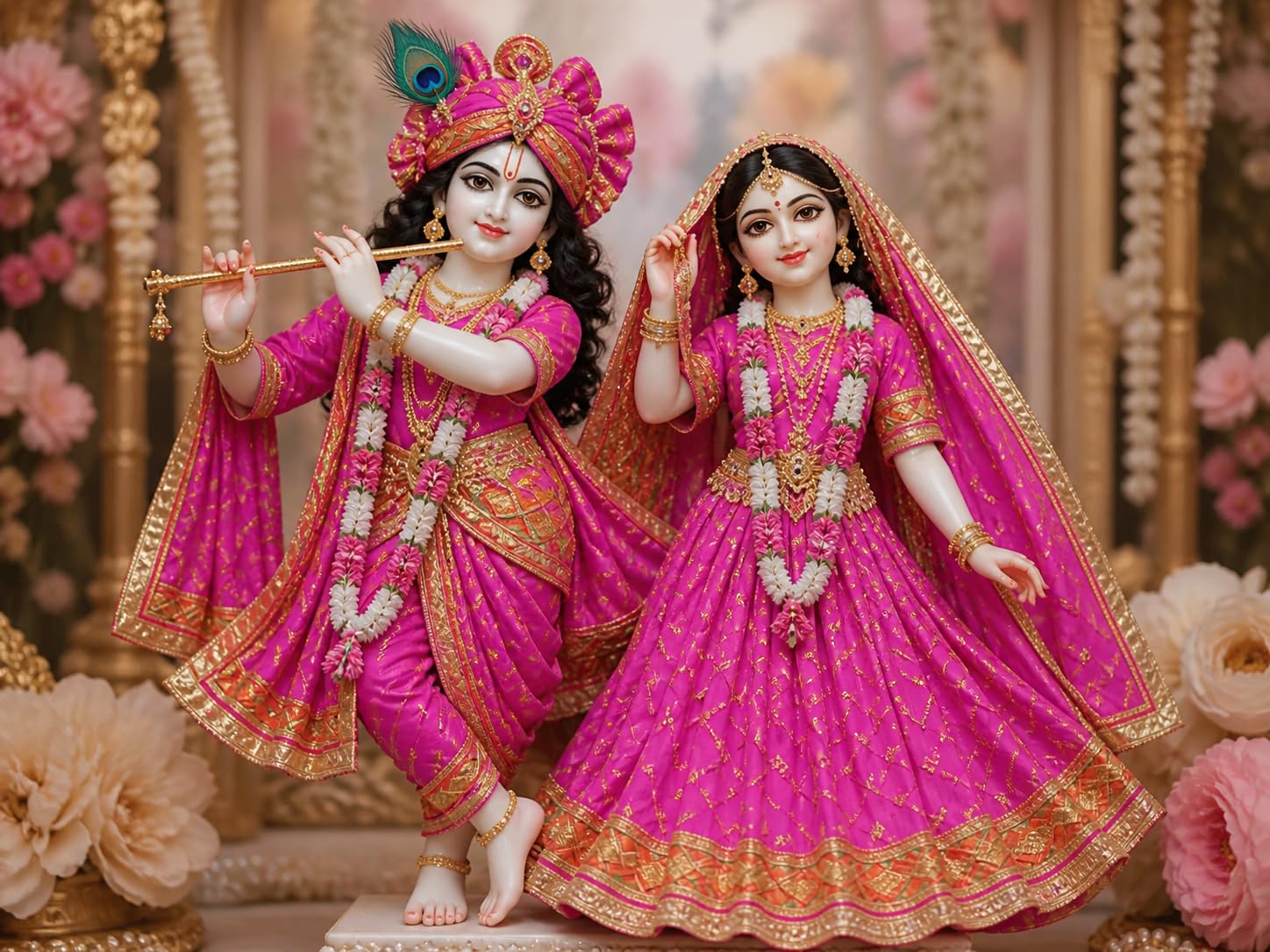 HUB Asia Designer Laced Yugal Jodi Poshak Cotton Festive Special Dress for Radha Krishna, Ram Sita, Vishnu Laxmi Idols (Pink, Size_4)-image-6