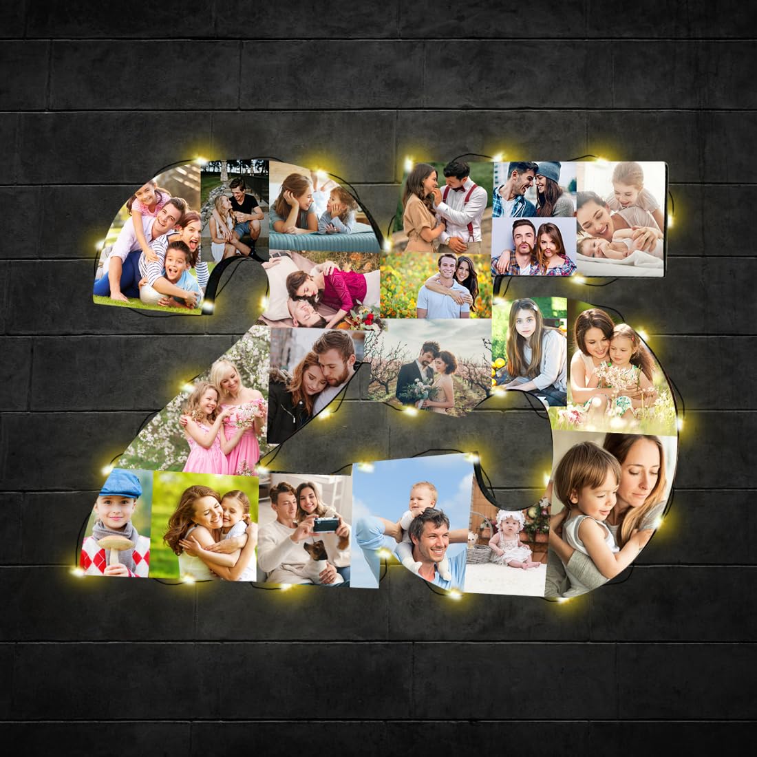Personalized 25th Birthday Number Photo Collage Frame, 25th Birthday Anniversary Decorations Gift,Custom Numbered Picture Collage Frame Gift for 50th 60th 70th 80th Birthday Man Woman Gift