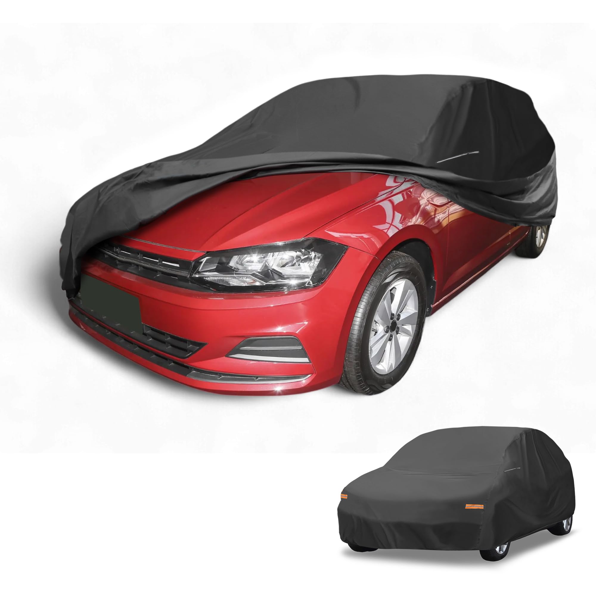 Partuto Waterproof All-Weather Universal Car Cover with Right Side Zipper & Mirror Pocket, 190T-PU Black Fits for Hatchbacks Up to 165" Length