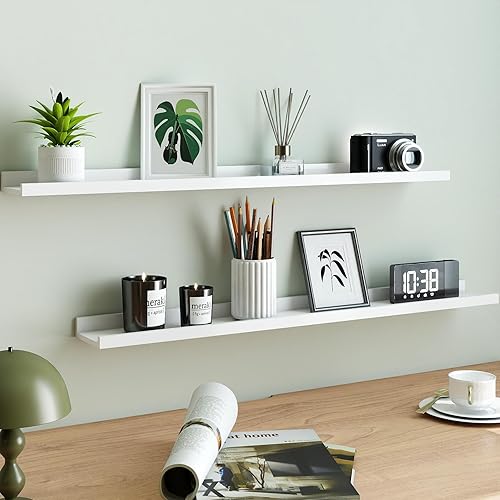 Miniatura 3 de Estantes flotantes blancos para decoración de pared, estante largo de almacenamiento montado en la pared para dormitorio, sala de estar, baño,