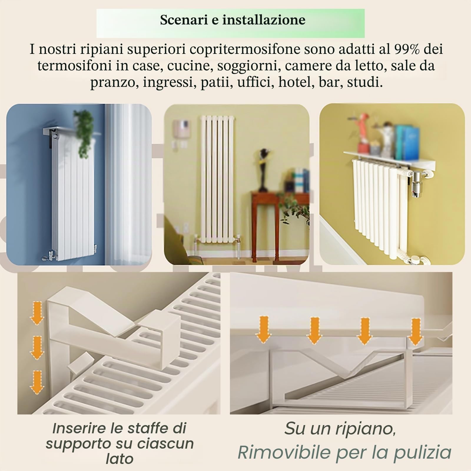 Mensola Del Radiatore Mensola Termosifone Copri radiatore superiore 200 180 160 140 120 CM, mensola rustica stretta sospesa in legno bianco sopra il radiatore, mensola per radiatore senza foratura con