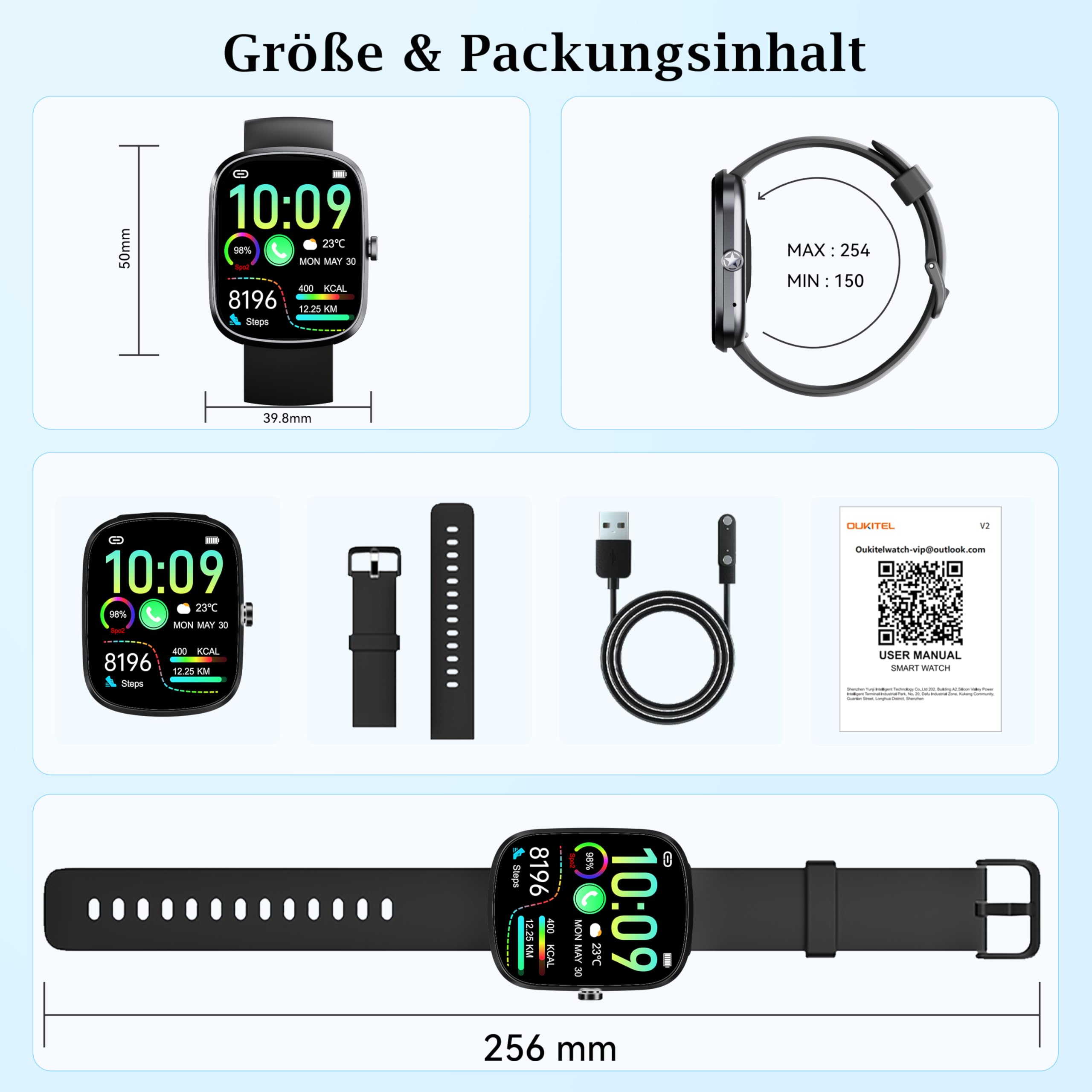 Smartwatch Herren Damen (Anruf Annehmen/Tätigen), 1.91" HD Touchscreen Smart Watch mit Herzfrequenz, 140+Sportmodi Fitnessuhr mit Schlafüberwachung/SpO2, IP68 Wasserdicht für iOS Android
