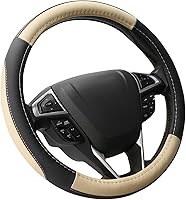 SEGDirect Microfiber Leather Steering Wheel Cover 14.5-15 Inch Black Beige, Non-Slip Universal Fit for Comfort Grip