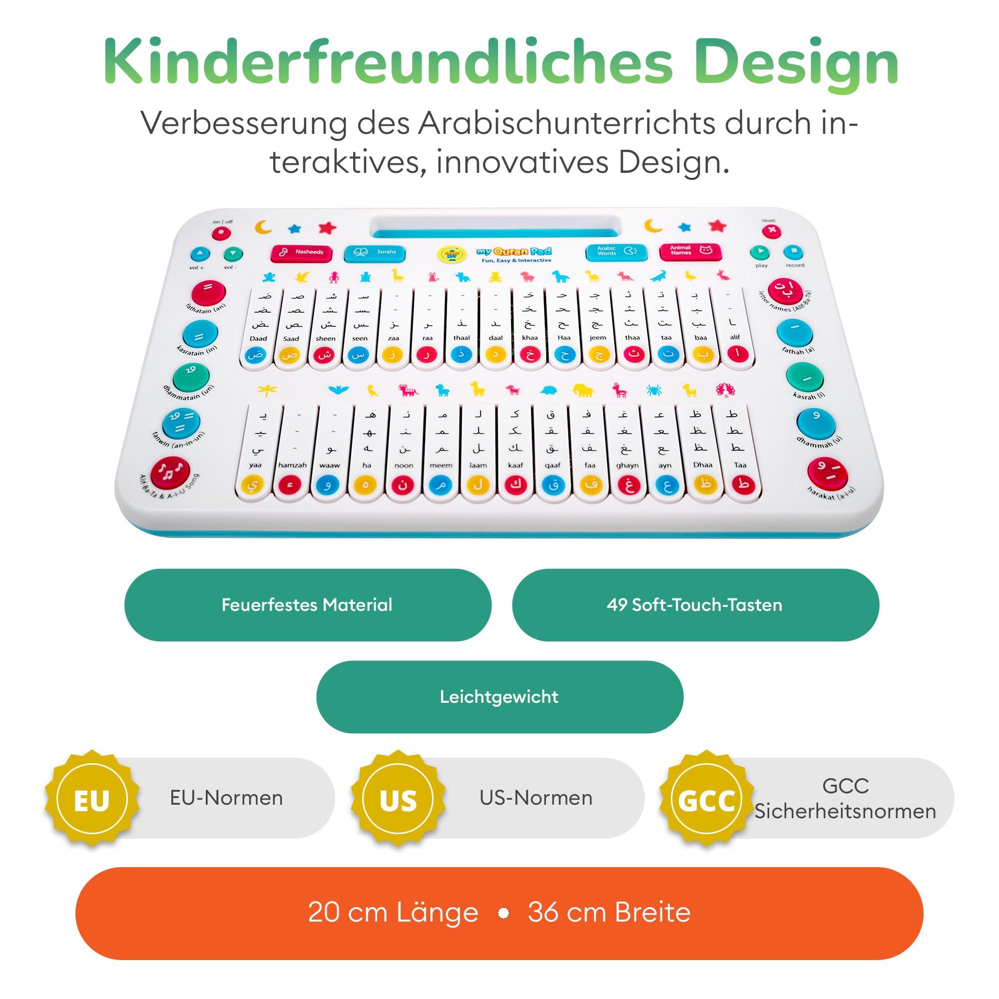 Kinder Spielzeug ab 2 Jahren – Interaktive My Quran Pad Lernspiele, um das arabische Alphabet mit täglichen Wörtern, Tieren und mehr zu Lernen – Kleinkindspielzeug von My Salah Mat