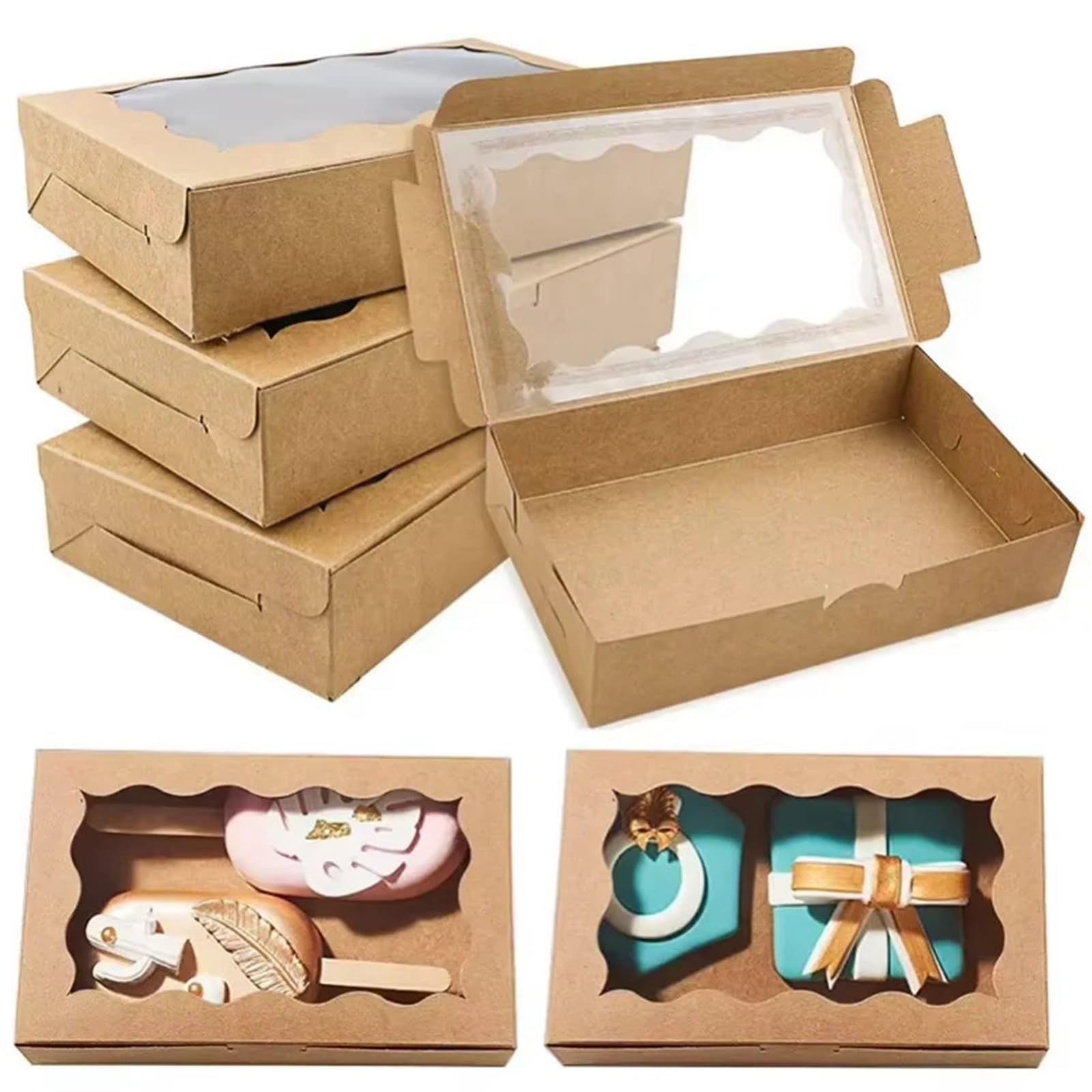 Caja Para Galletas Con Ventana Cajas de papel Kraft for dulces y pasteles, rectángulo con ventana abierta, joyería boda, cajas chocolate for hornear, fiesta(Pink,20pcs)