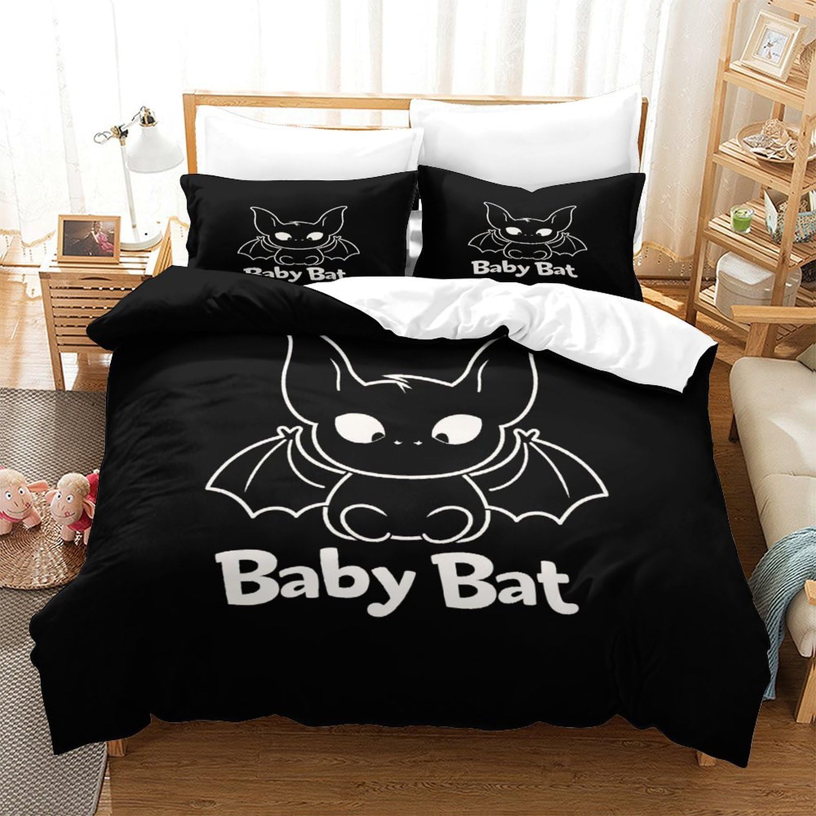 BARDYS Bat Quilt Cover for Teens And Adults Duvet Cover 3D Print Cartoon Comforter Covers with Pillow Cases with Zipper Closure Bedding Set Soft Microfiber 3 Pieces Super King（260x220cm）