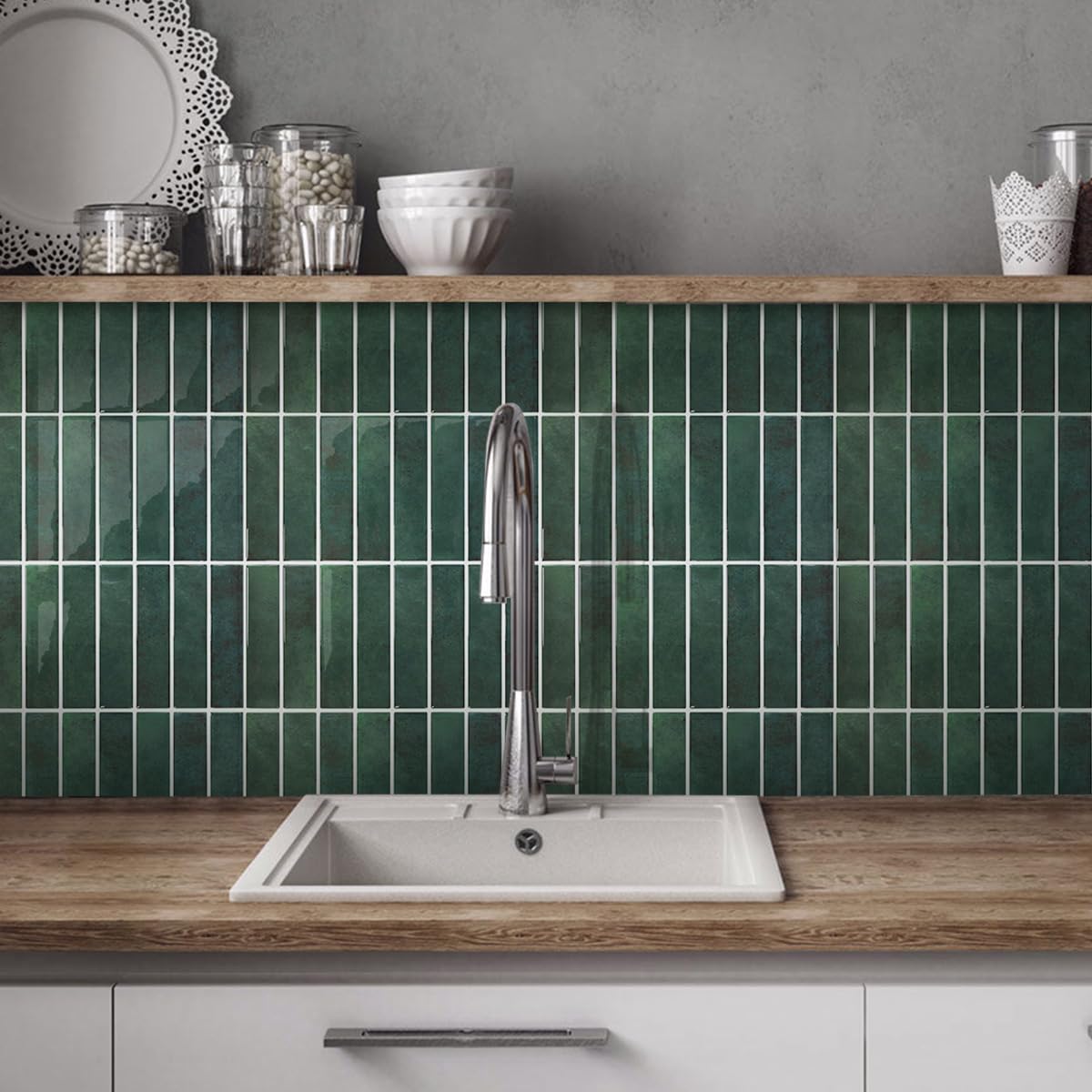 COMSTICKC Piastrelle Adesive Cucina Bagno 3D, Verde, Mattonelle Adesive Bagno, 10 Pezzi Murali Autoadesivo Cucina Decorativi, Impermeabili e Facili da Pulire(30,5x30,5cm)