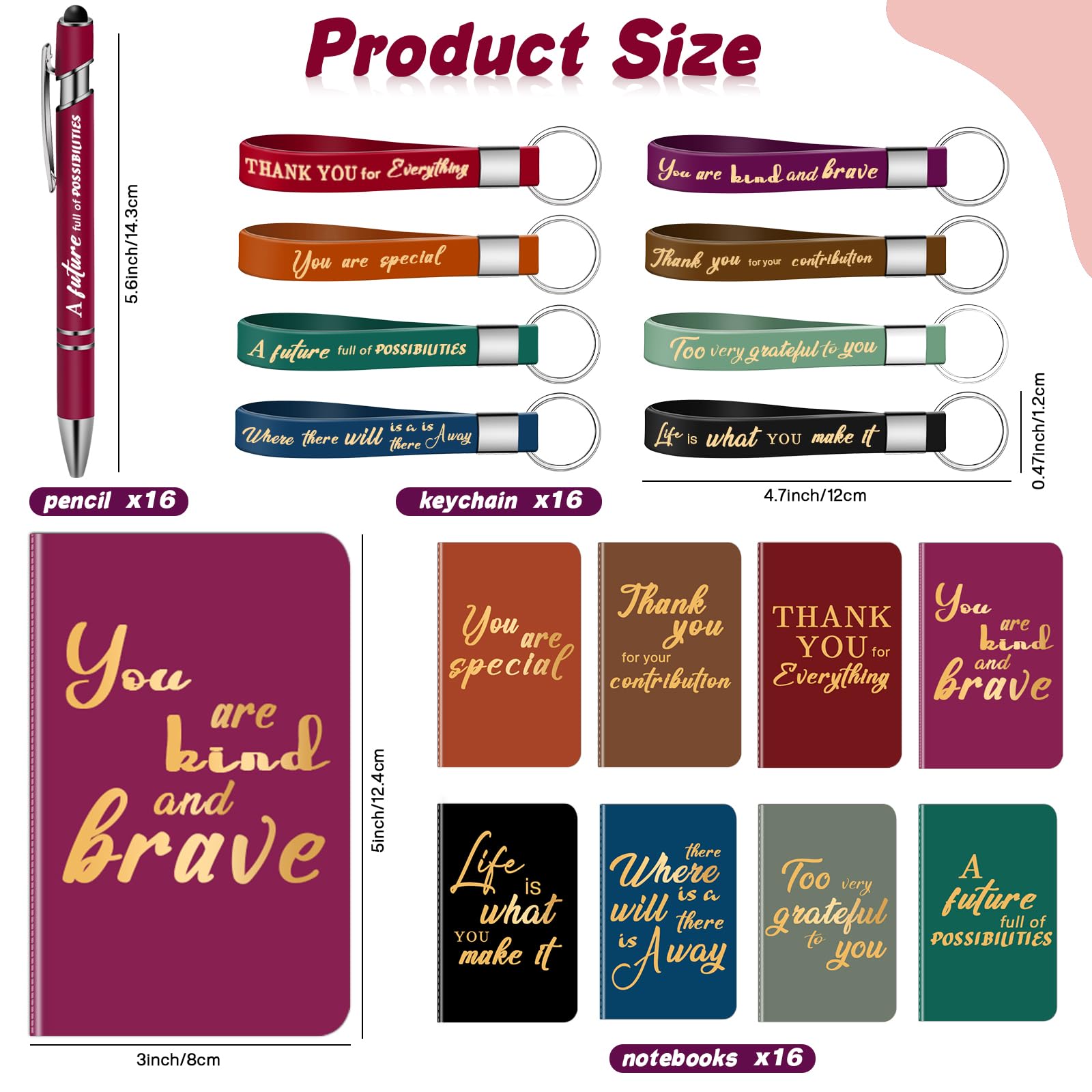 48 Pcs Employee Appreciation Gifts 3 x 5'' Thank You Gifts for Colleague Inspirational Notebook Motivational Pens Keychains Mini Spiral Pocket Notepads Bulk Motivational Gifts for Team Coworker Staff - Image 2