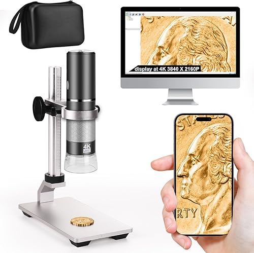 Miniatura 10 de Ninyoon Microscopio 4K con soporte profesional para iPhone Android PC, 50-1000X Microscopio digital USB endoscopio HD cámara para todos los