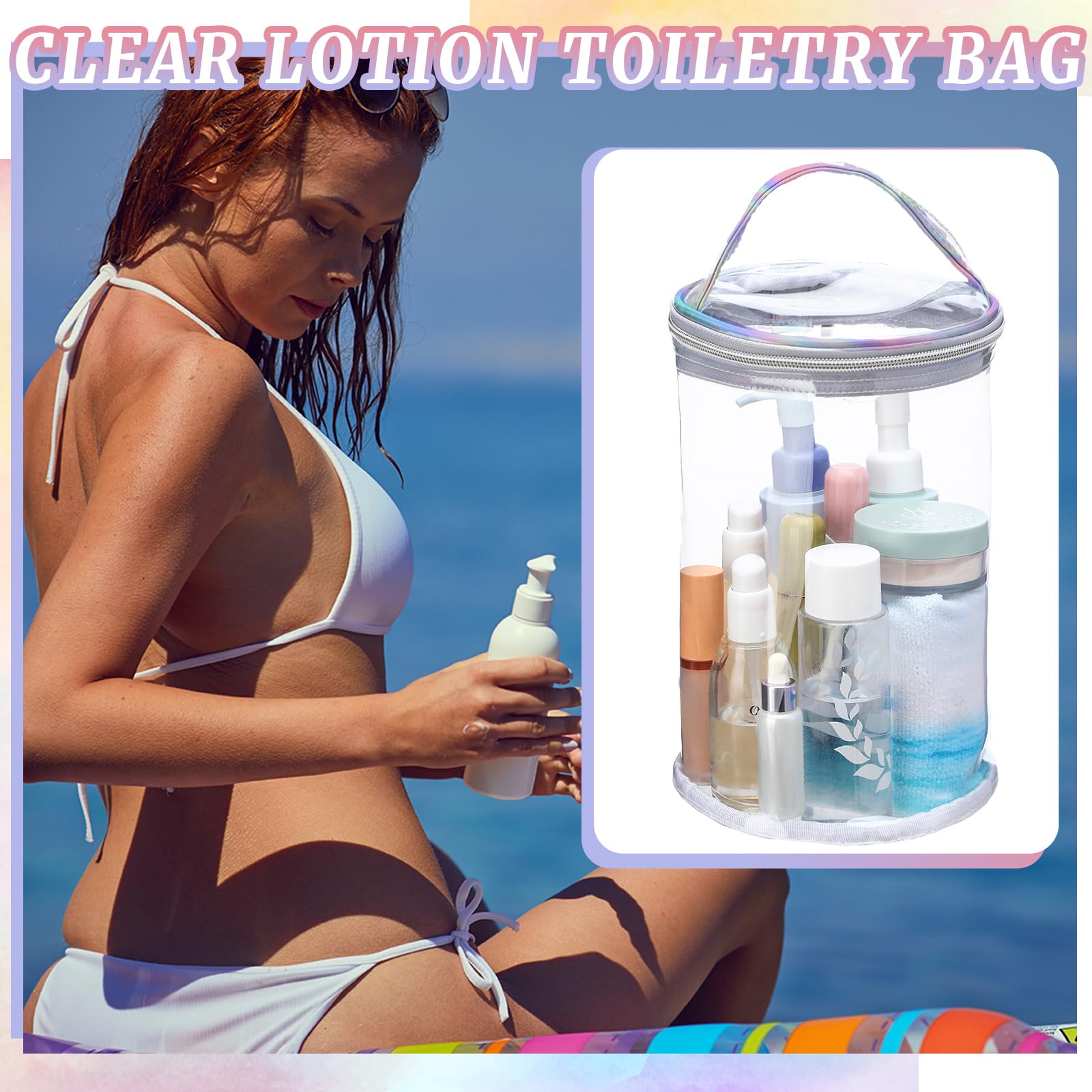 Bolsa de maquillaje transparente de playa, bolsa de aseo para loción, bolsa de cosméticos impermeable de PVC, bolsa de cosméticos con tortuga, velero, estampado floral hawaiano, bolsa organizadora
