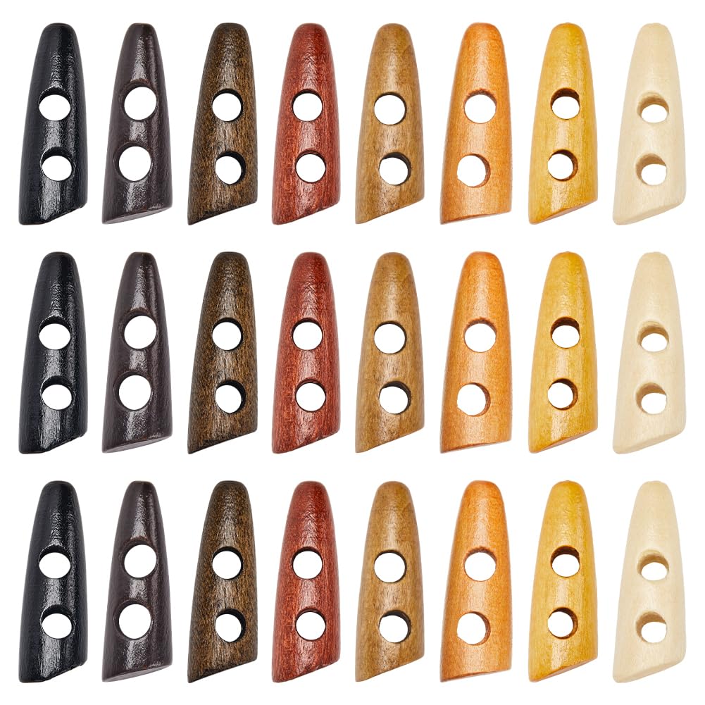 GORGECRAFT 80Pcs 8 Colors Toggle Buttons 34mm Long Horn Shaped Wooden Button Accessories 2 Holes Wood Sweater Coats Sewing Buttons Replacement for Jacket Clothing Sewing DIY Art Craft Projects